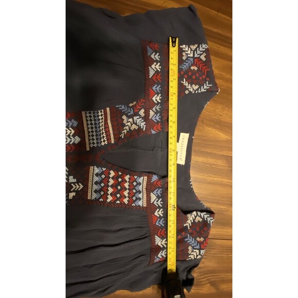 Boho Navy Blue Dress Embroidered Boho Sz Medium Peasant Hippie Short Sleeve Midi - Picture 10 of 16